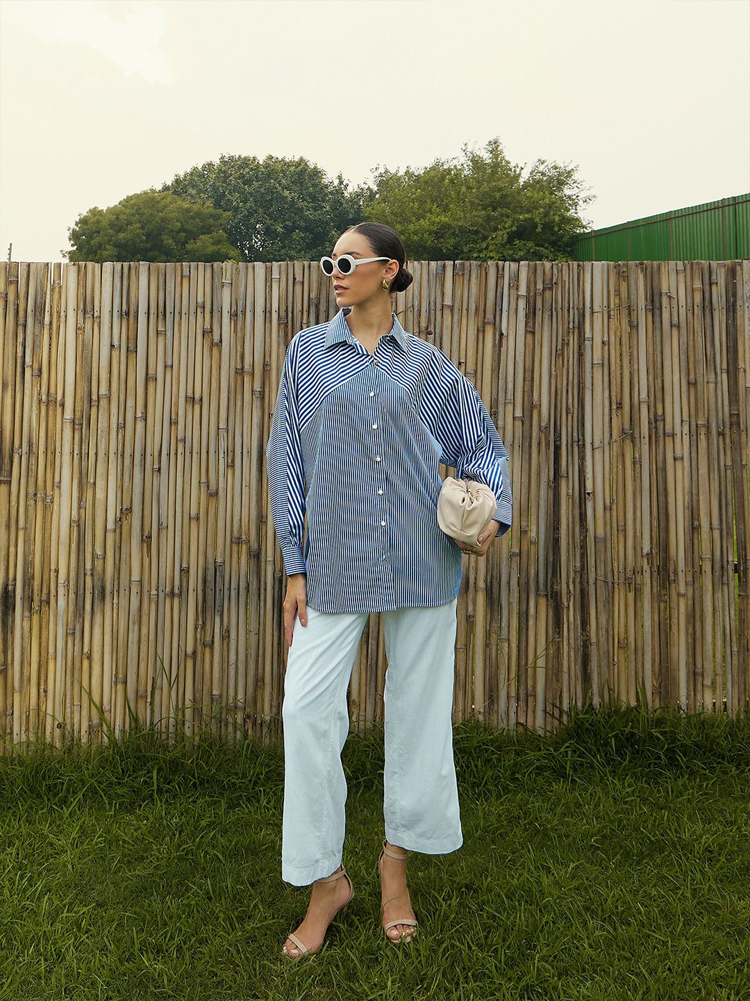 Pink Paprika by SASSAFRAS Women Vertical Striped Cotton Oversized Casual Shirt