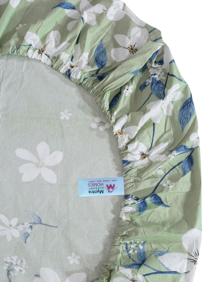 Myntra Elegant Homes Sea Green & White Floral 400 TC Cadar Tempat Tidur Single dengan 1 Sarung Bantal