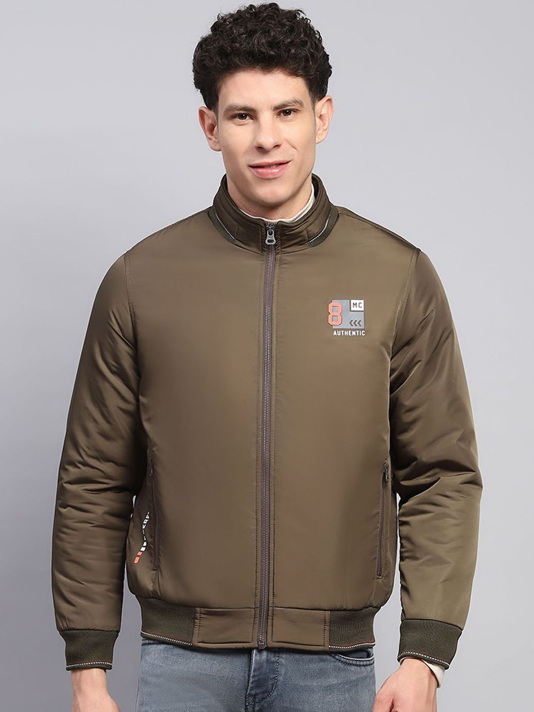 Monte Carlo Men Mock Collar Solid Casual Bomber Jacket