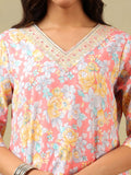 Mamicha Women Floral Printed Regular Thread Work Pure Cotton Kurta with Trousers & With Dupatta