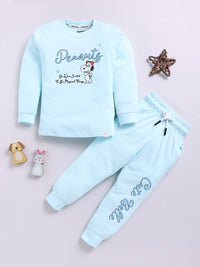 Happy Faces Girls Pure Cotton Peanuts Printed T-shirt with Joggers