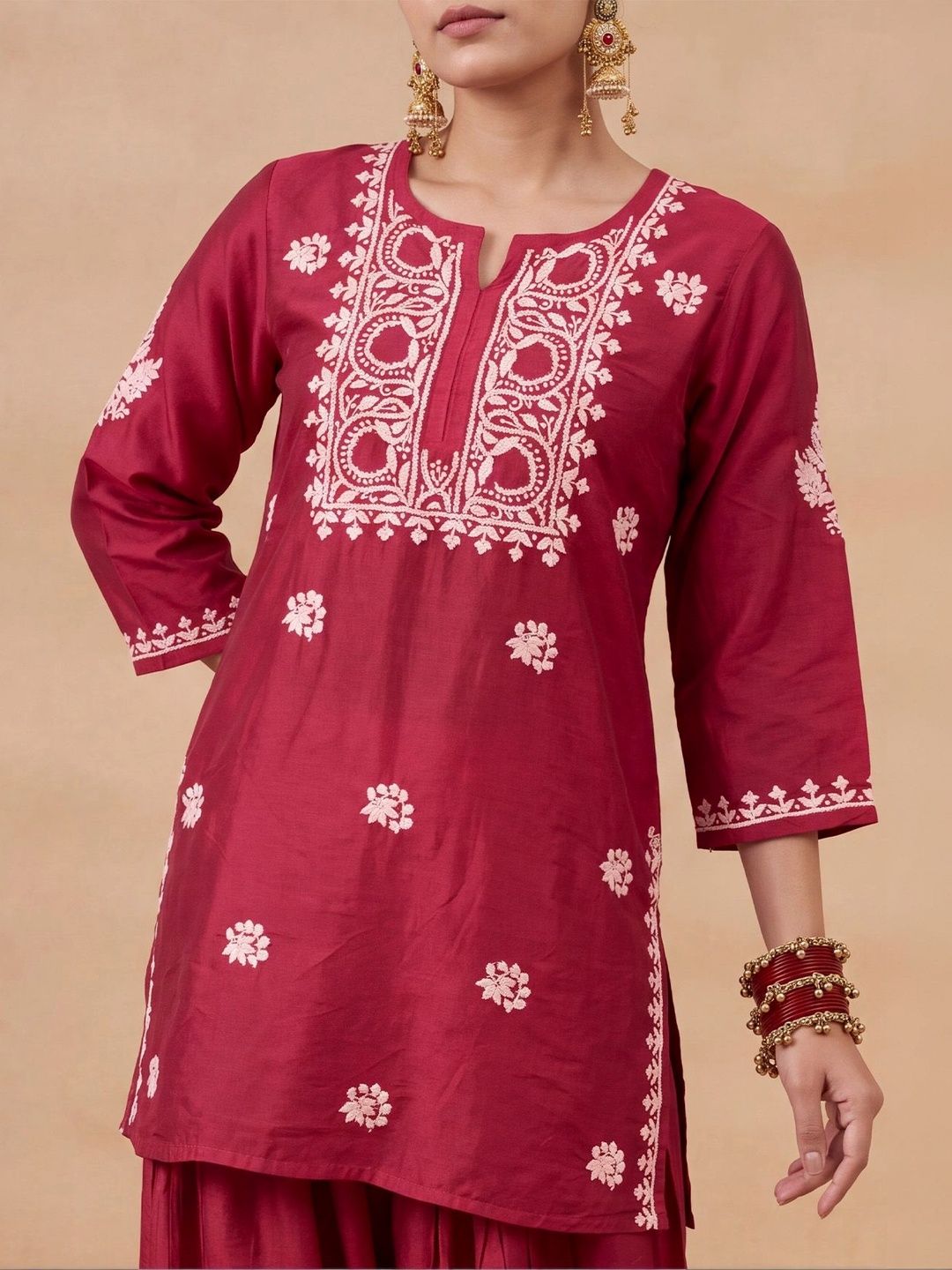 House of Chikankari Women Ethnic Motifs Embroidered Regular Chikankari Kurta with Patiala
