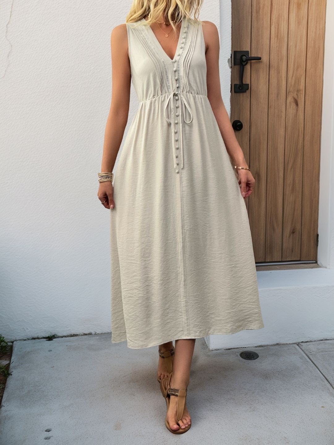 all about you Solid V-Neck A-Line Midi Dress