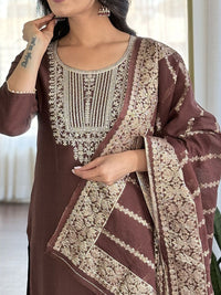KALINI Ethnic Motifs Yoke Design Pure Silk Straight Kurta With Trousers & Dupatta