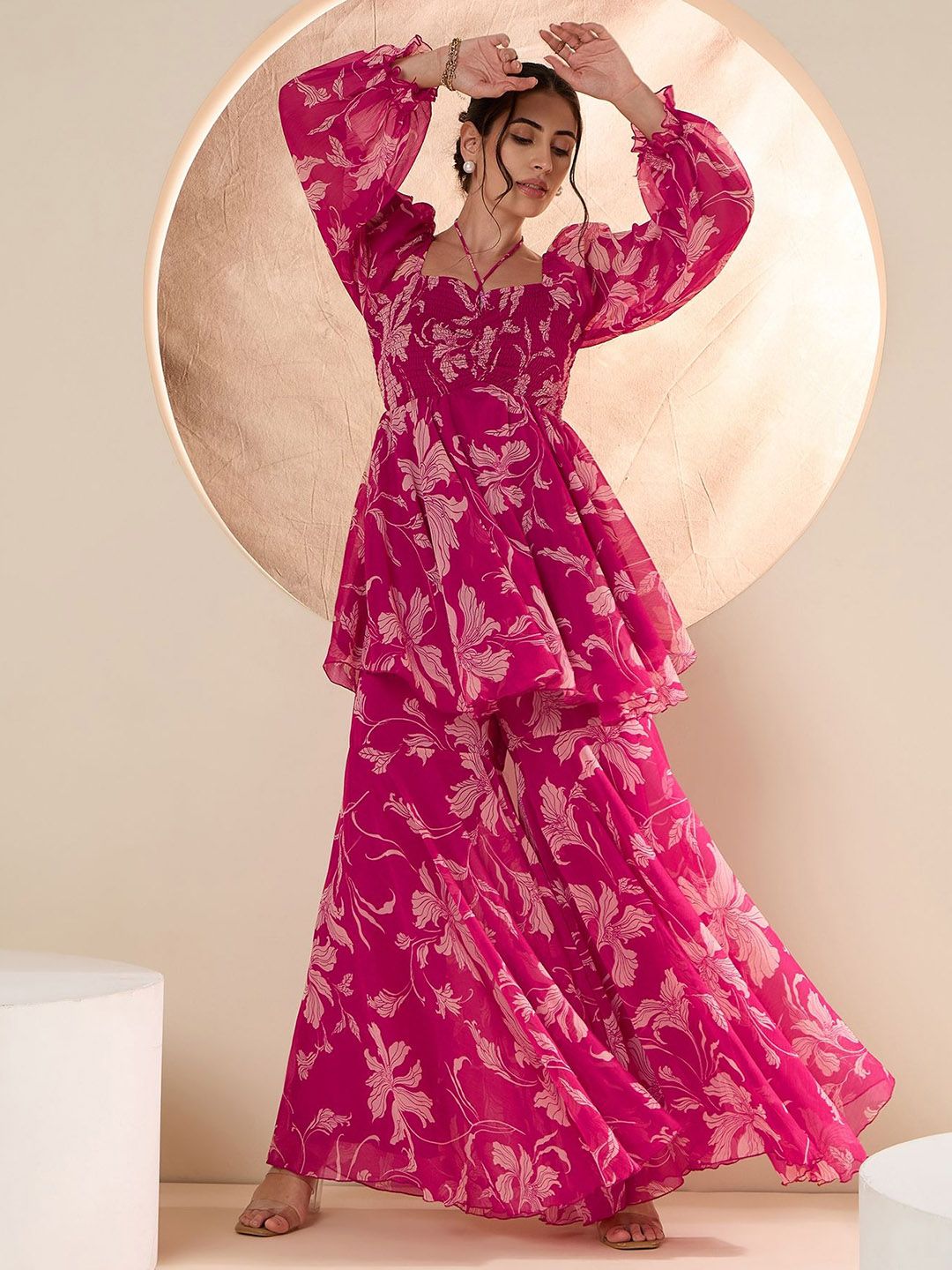 Antheaa Floral Printed Square Neck Tunic & Sharara