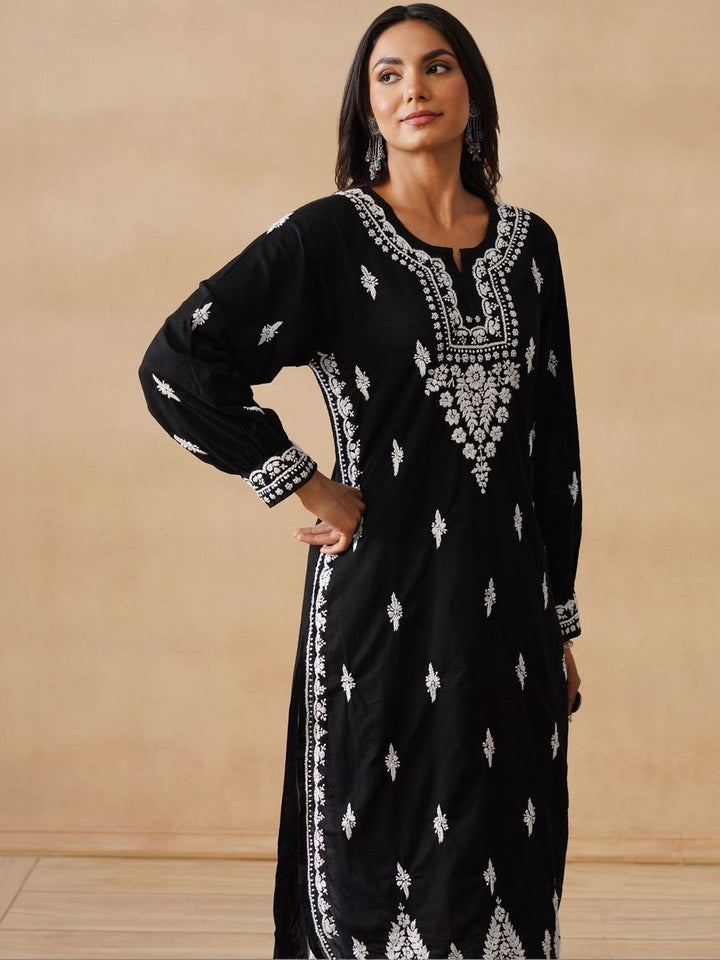 House of Chikankari Women Solid Black Kurta