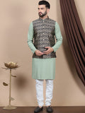 Anouk Floral Embroidered Pure Cotton Sequinned Straight Kurta With Churidar & Nehru Jacket