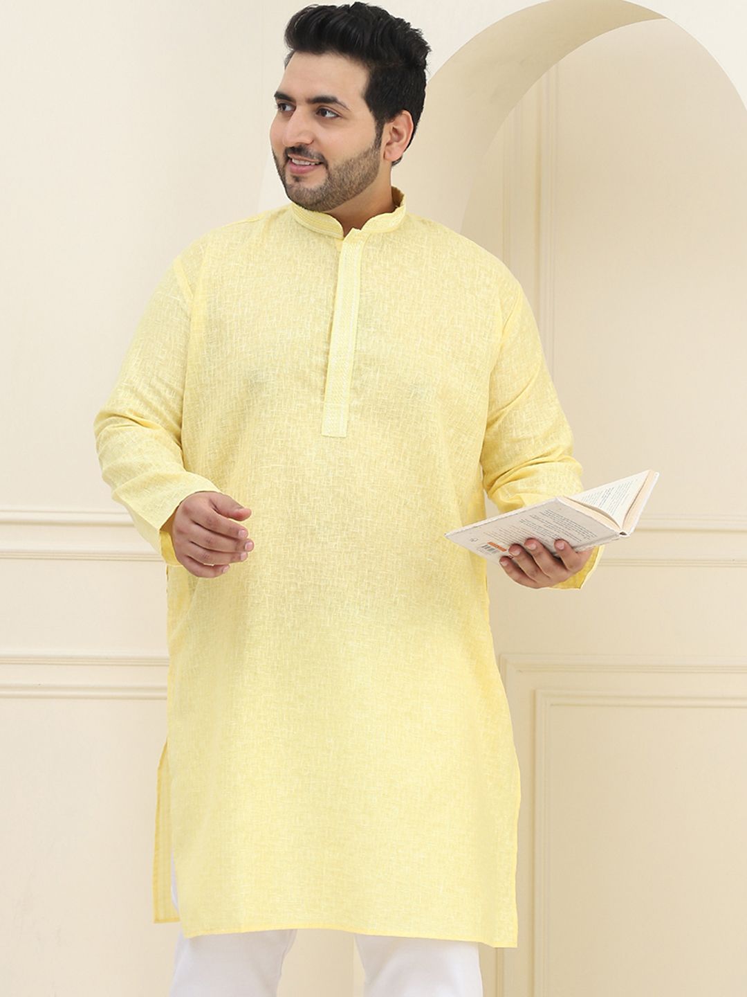 SOJANYA PLUS Mandarin Collar Neck Long Sleeves Pure Cotton Straight Kurta