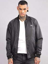 ADRO Men Stand Collar Solid Casual Bomber Jacket