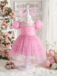 YK Floral Self Design Puff Sleeves Fit & Flare Dress