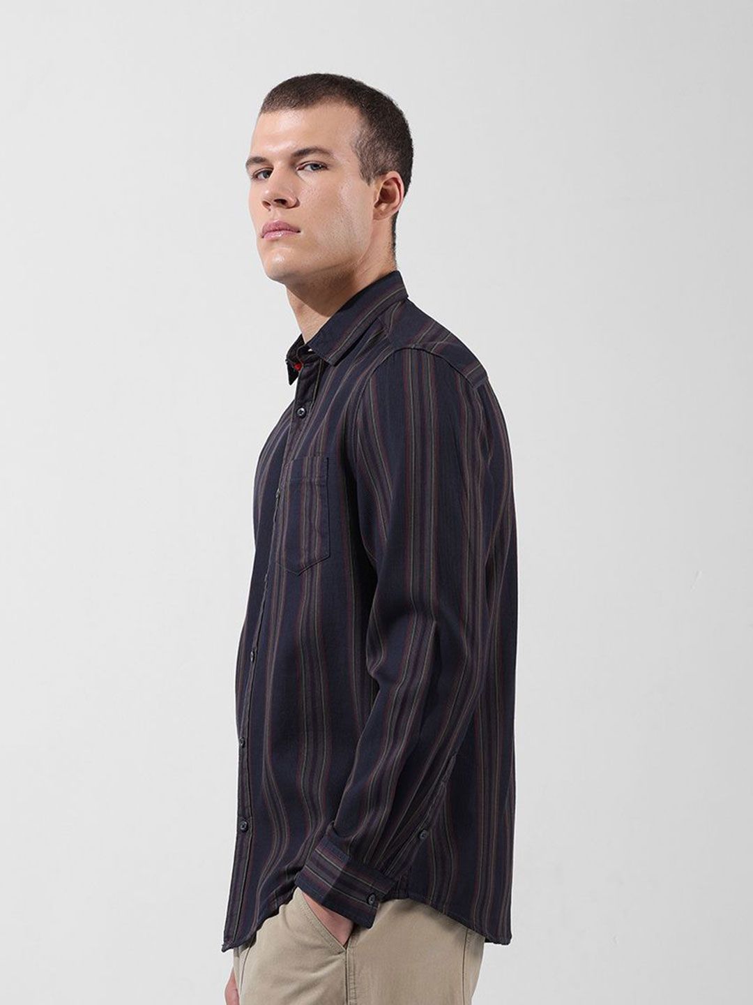 The Indian Garage Co Multi Stripes Striped Slim Fit Cotton Casual Shirt