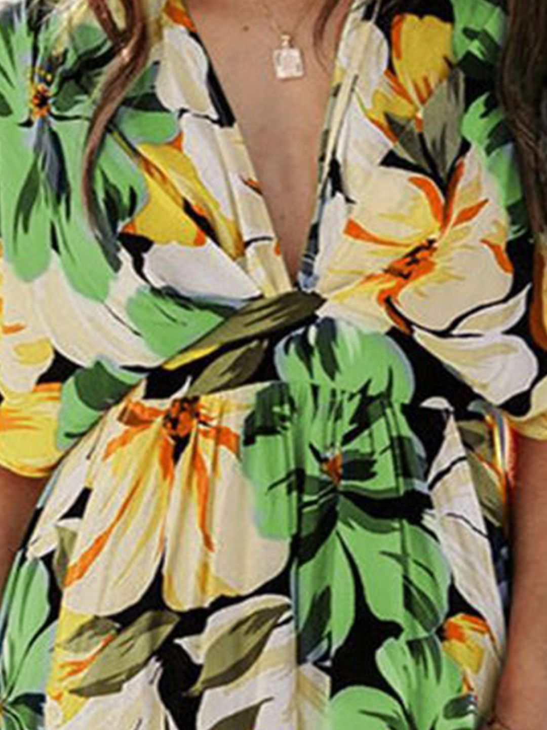 all about you Tropical Print Flared Sleeve Slits Midi Dress