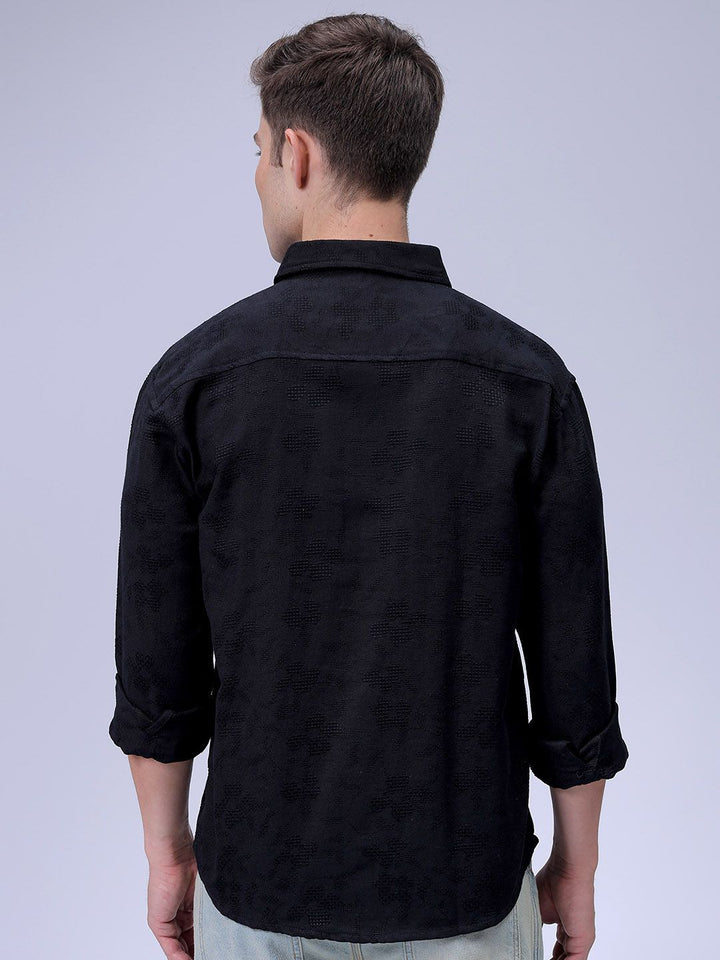The Indian Garage Co Relaxed Fit Spread Collar Textured Cotton Casual Shirt