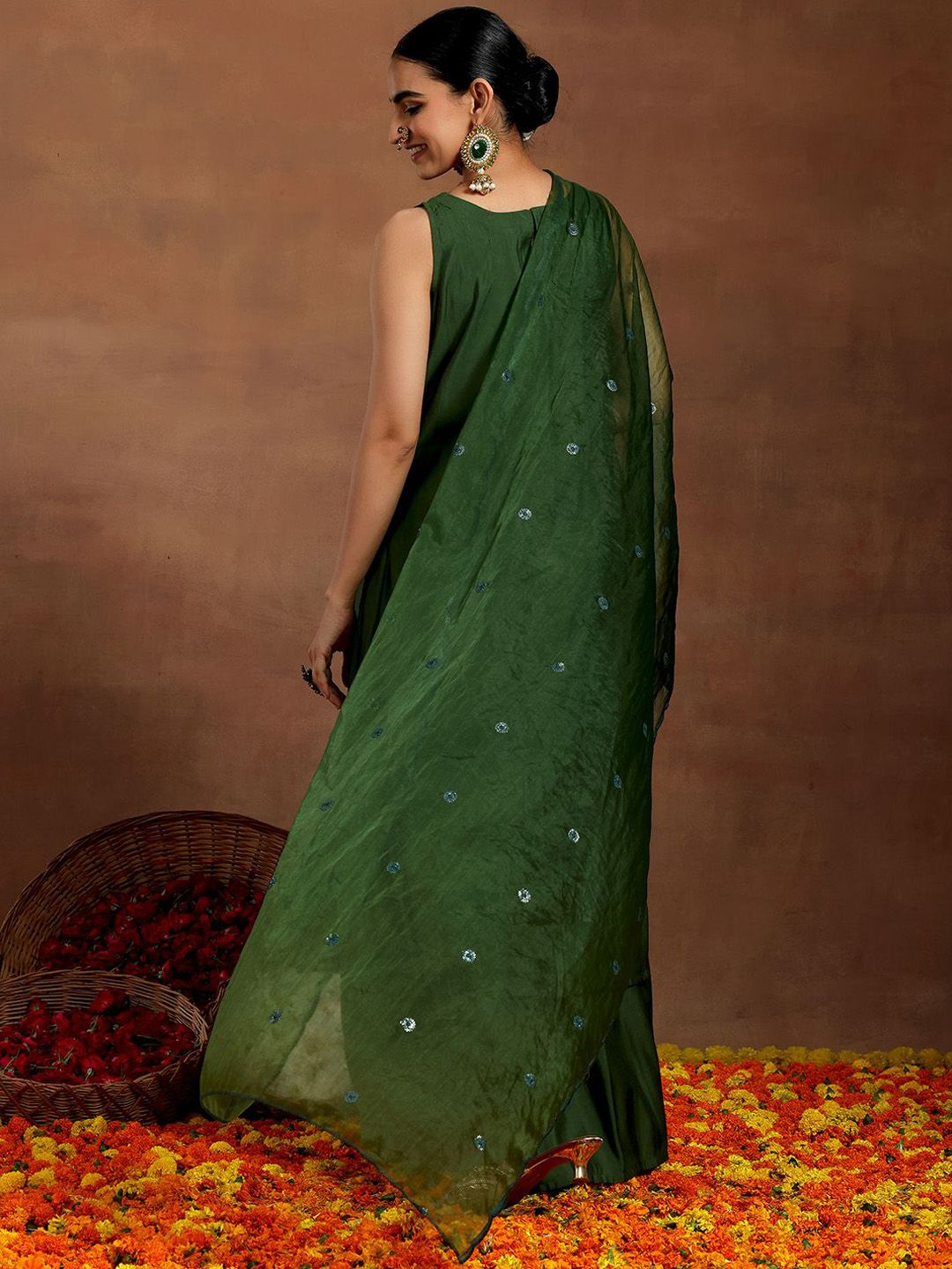 Libas Boat Neck Sleeveless Straight Kurta With Palazzo & Dupatta
