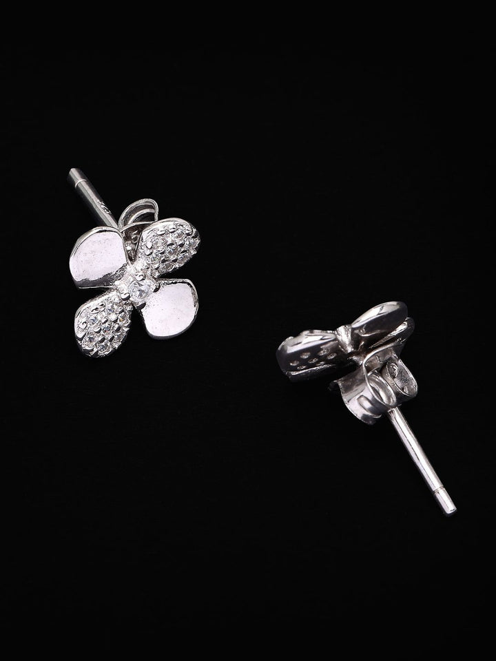 PANASH 925 Sterling Perak Bersalut Rhodium Zirkonia Kubik Bunga Stud