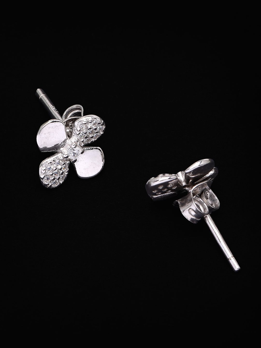 PANASH 925 Sterling Perak Bersalut Rhodium Zirkonia Kubik Bunga Stud