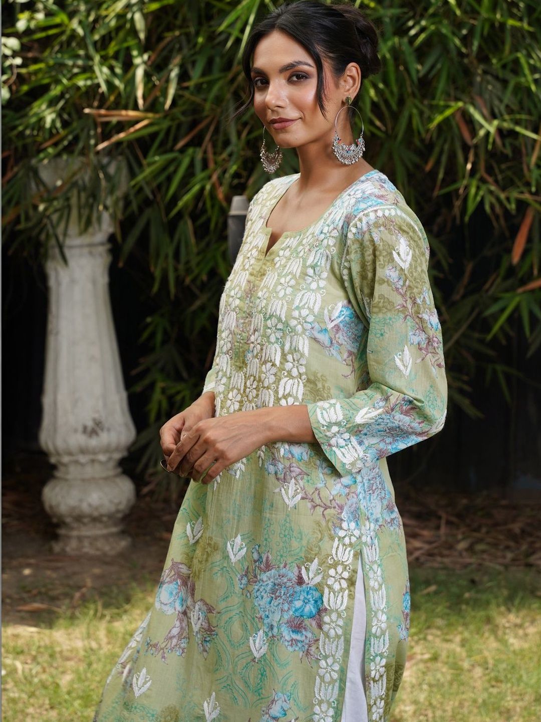 Rumah Wanita Chikankari Sulaman Bunga Chikankari Indie Floral Kurta