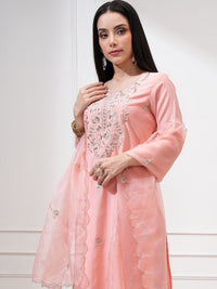 Vishudh Women Embroidered Roman Kurta With Bottom & Nylon Organza Dupatta