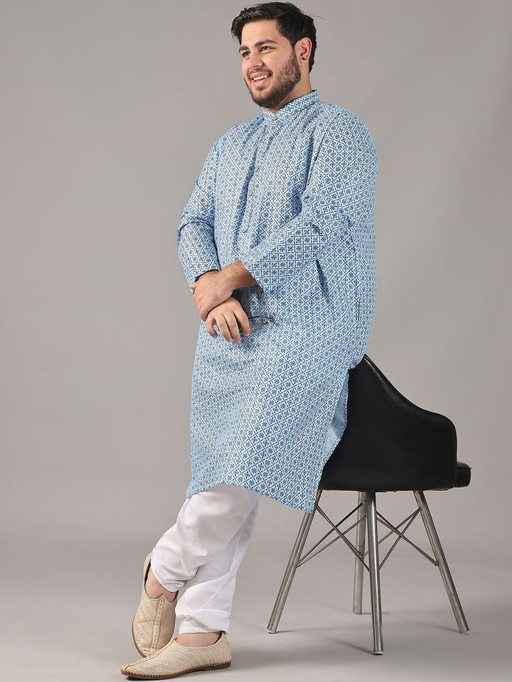 SOJANYA PLUS Plus Size Men Ethnic Motifs Printed Band Collar Straight Kurta With Pyjamas