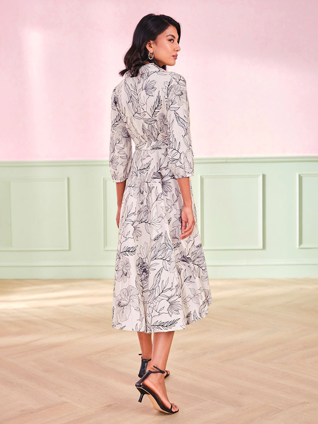 AND Animal Print Women V-Neck Fit & Flare Midi Dress