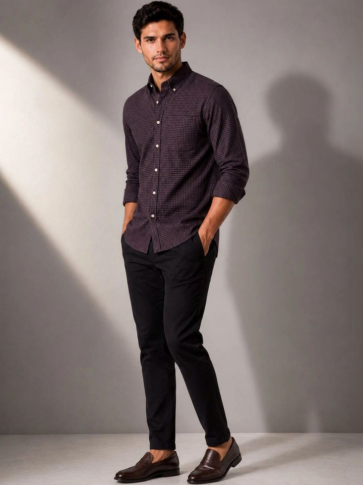 ADRO Men Standard Micro Checks Baju Kasual Berpetak