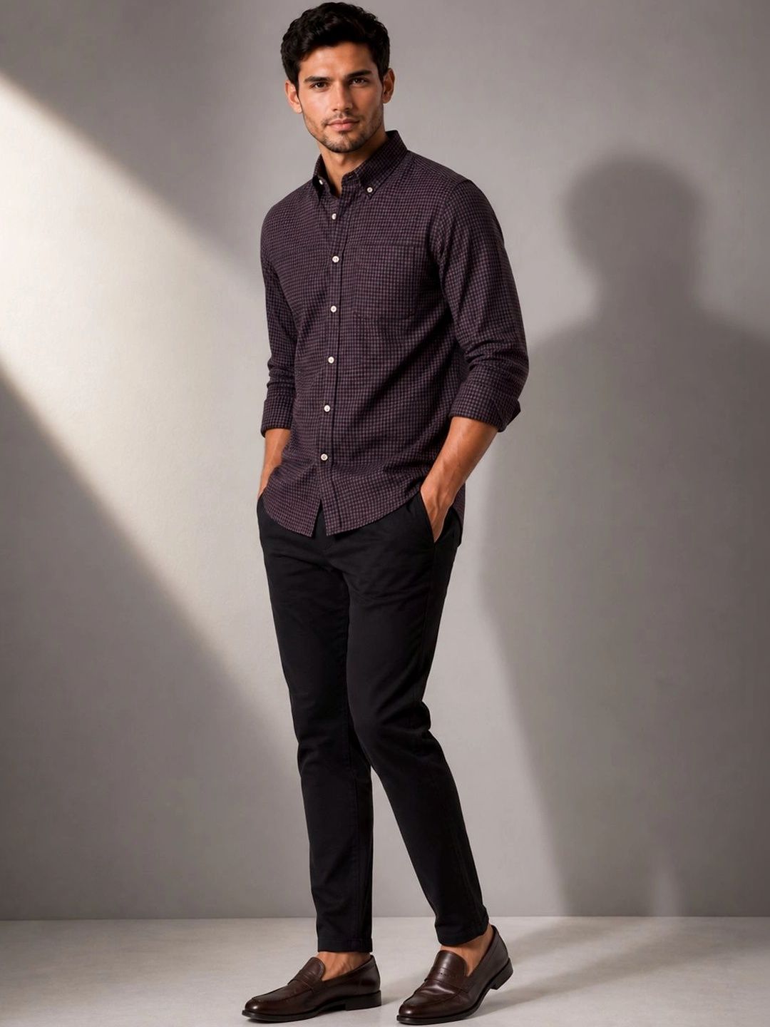 ADRO Men Standard Micro Checks Baju Kasual Berpetak