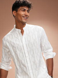 HIGHLANDER Men Comfort Relaxed Fit Band Collar Textured Cotton Casual Shirt