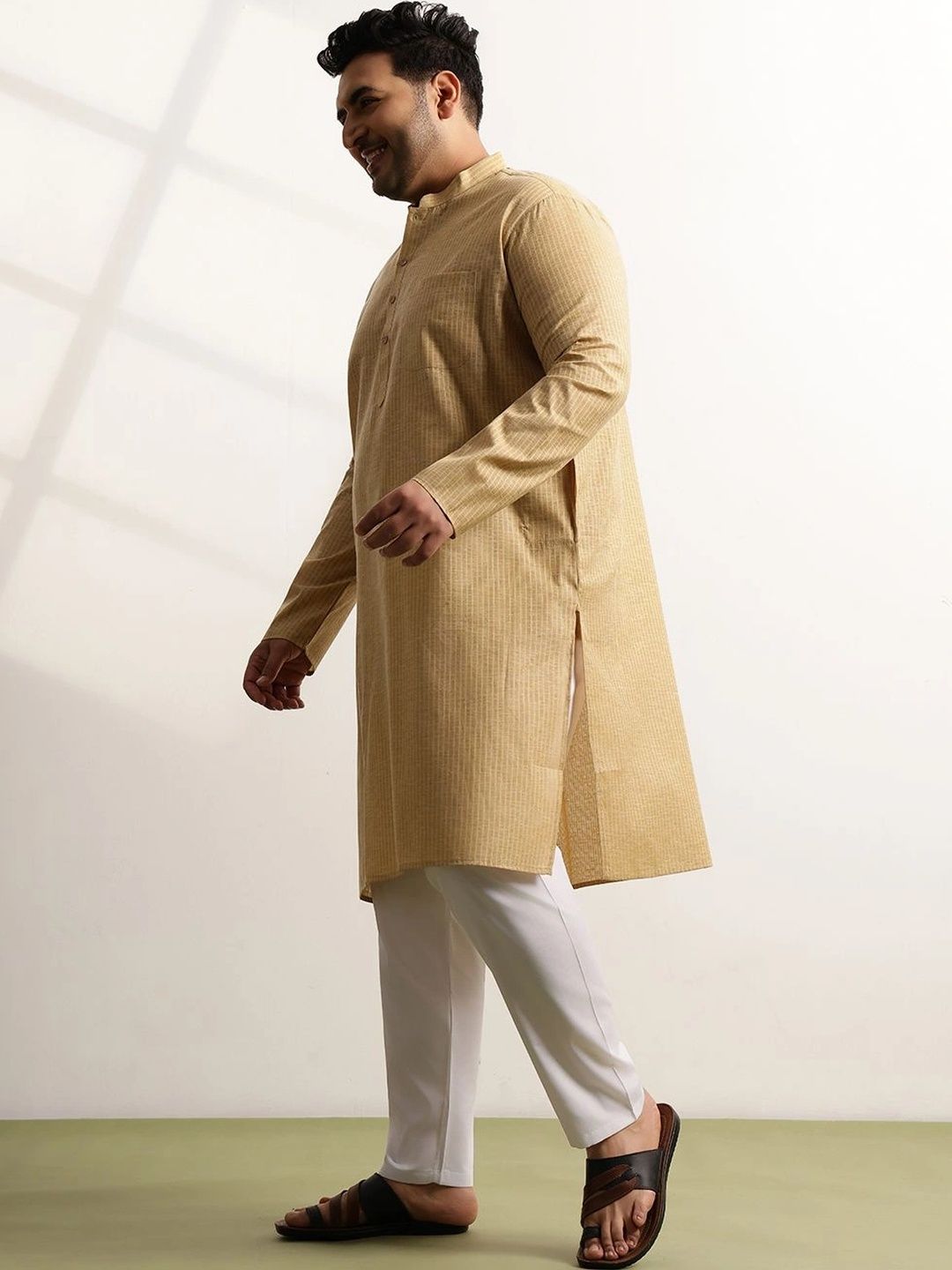 SOJANYA PLUS Lelaki Motif Etnik Kurta Kapas Tulen Biasa dengan Seluar