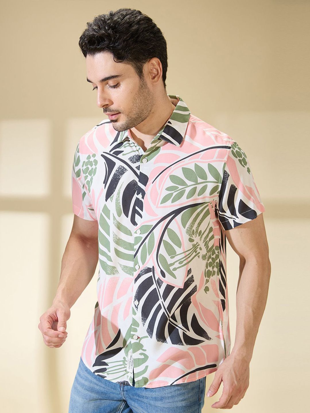 Being Human Men Slim Fit Floral Opaque Striped Casual Shirt