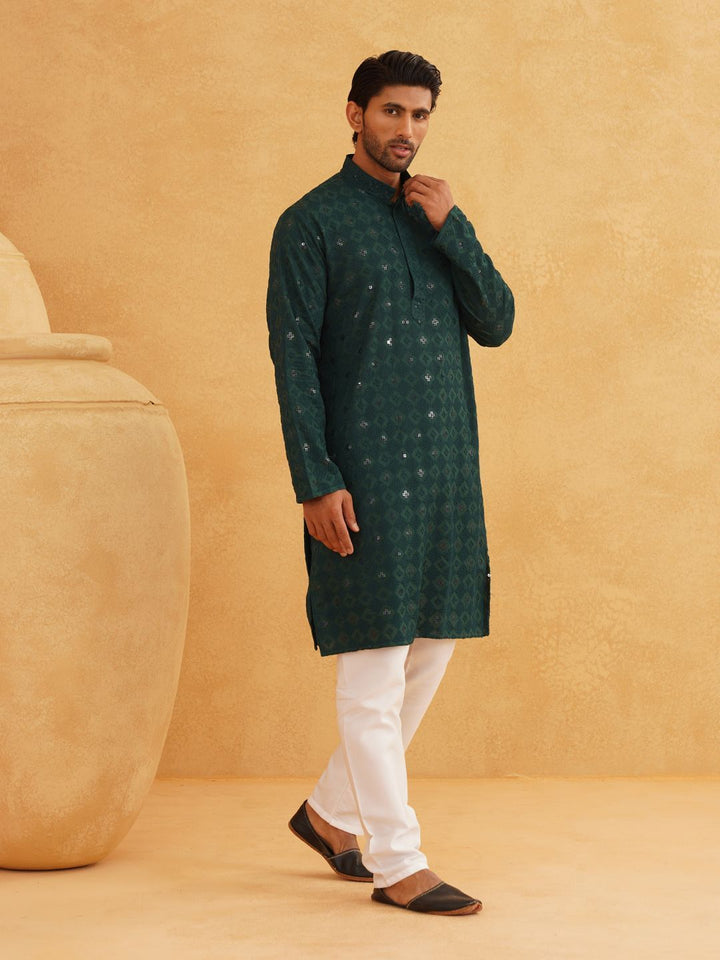 SOJANYA Motif Etnik Bersulam Kolar Mandarin Labuci Kapas Tulen Kurta Lurus