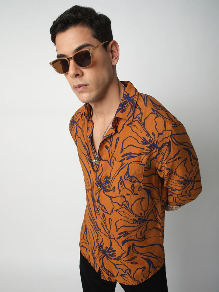 VASTRADO Men Classic Spread Collar Floral Printed Slim Fit Casual Shirt