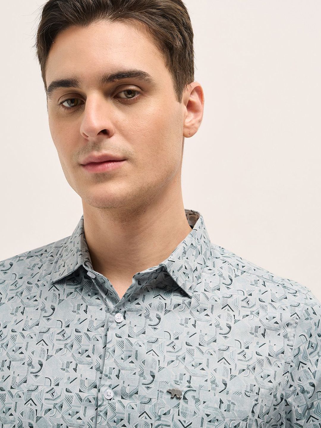 THE BEAR HOUSE Men Spread Collar Abstract Printed Cotton Tailored Fit Formal Shirt