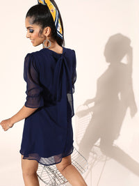 Berrylush Tie-Up Neck Flared Sleeve Georgette Fit & Flare Dress