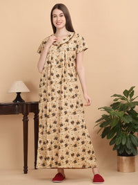 Sweet Dreams Women Pure Cotton Geometric Printed Maxi Nightdress