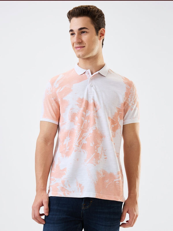 SPYKAR Men Abstract Printed Polo Collar Cotton Slim Fit T-shirt