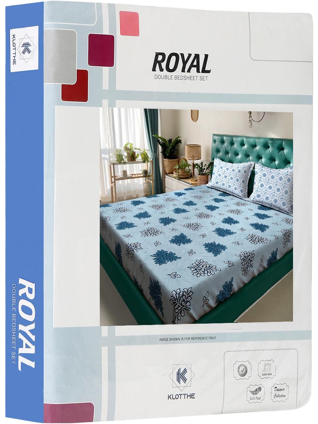KLOTTHE Blue Floral 400 TC King Bedsheet with 2 Pillow Covers
