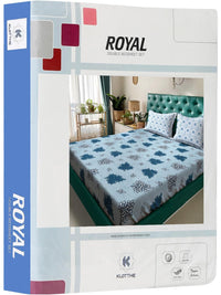 KLOTTHE Blue Floral 400 TC King Bedsheet with 2 Pillow Covers