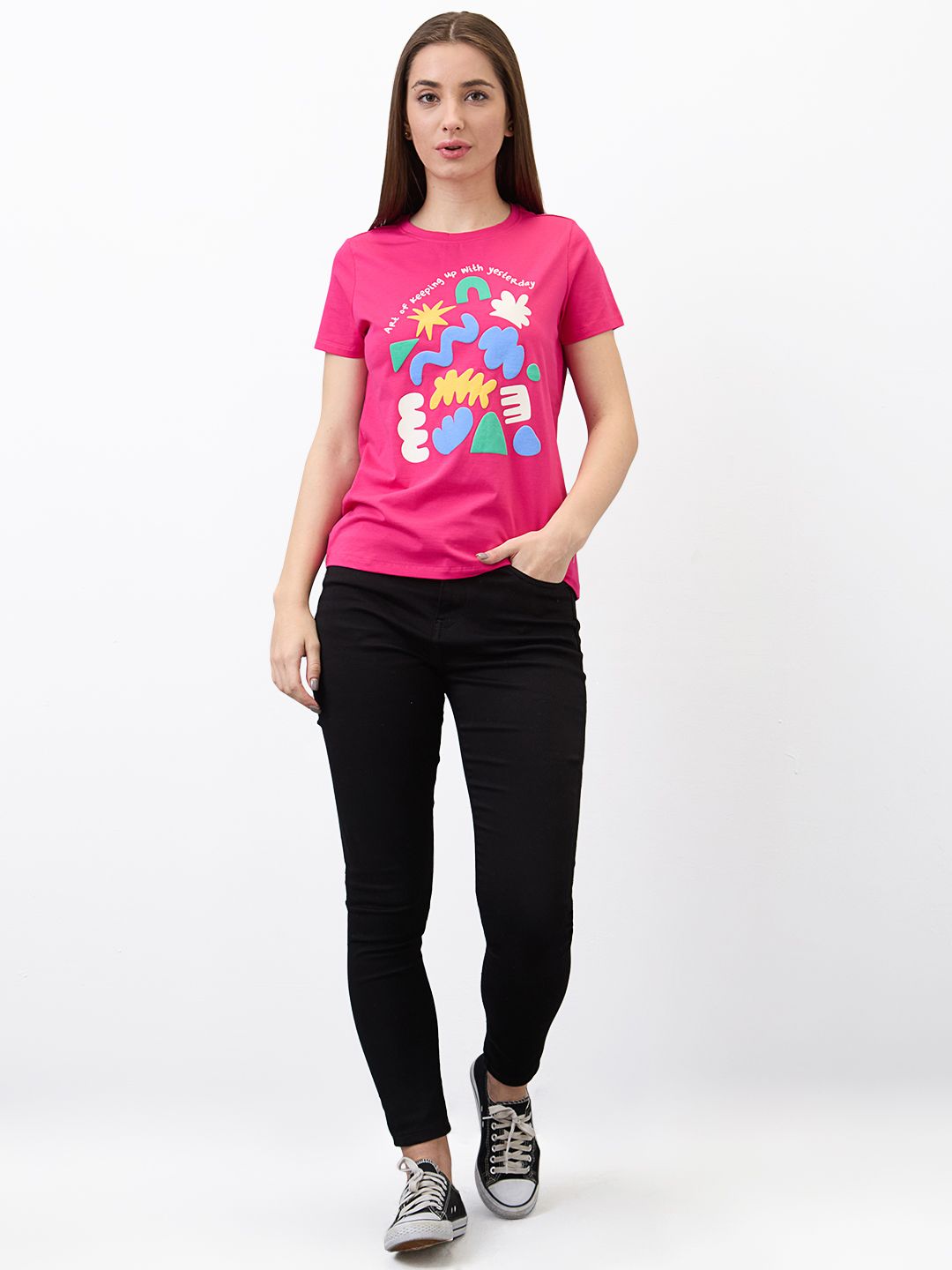 SPYKAR Women Regular Fit Typography Printed Round Neck Cotton T-shirt