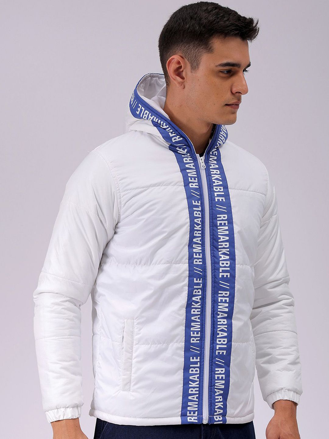 The Indian Garage Co Men Hooded Typography Printed Puffer Jacket