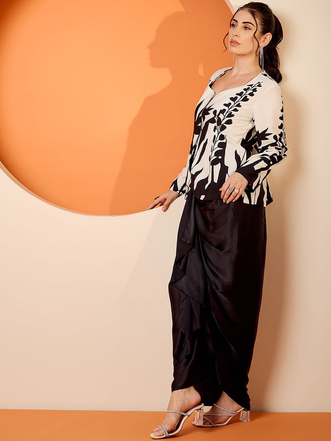 Antheaa Black Floral Square Neck Printed Top & Skirt