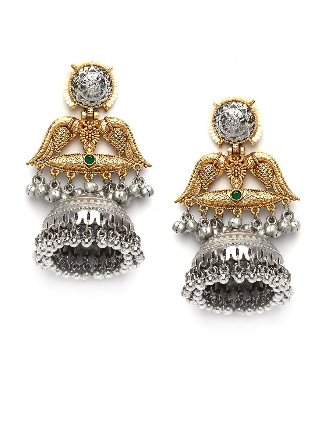 Karatcart Gold-Plated Dome berbentuk Kundan Kundan Studded & Beaded Bird Motif Jhumkas