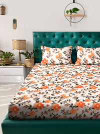Myntra Elegant Cream Floral Printed Dilengkapi 300 TC King 7D Cadar & 2 Sarung Bantal