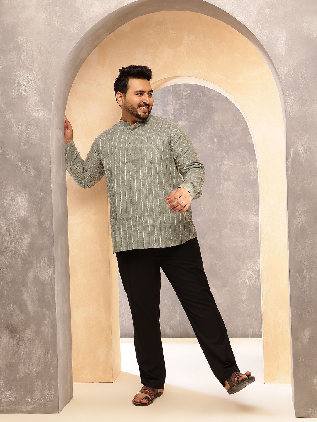 SOJANYA PLUS Kurta Lurus Kapas Harian Berjalur Lelaki