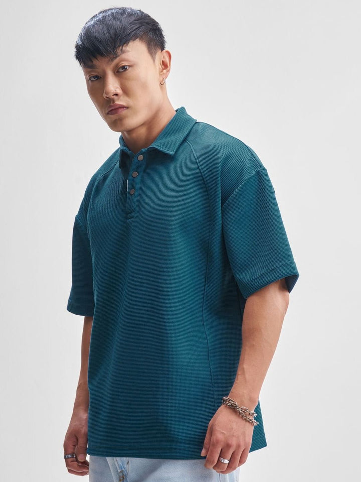 Highlander Polo Collar Drop-Shoulder Lengan T-Shirt Besar