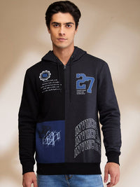 Being Human Men Black Long Sleeves Hooded Neck Patchwork Sweatshirts