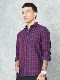 The Indian Garage Co Men Navy Blue & Maroon Slim Fit Checked Casual Shirt