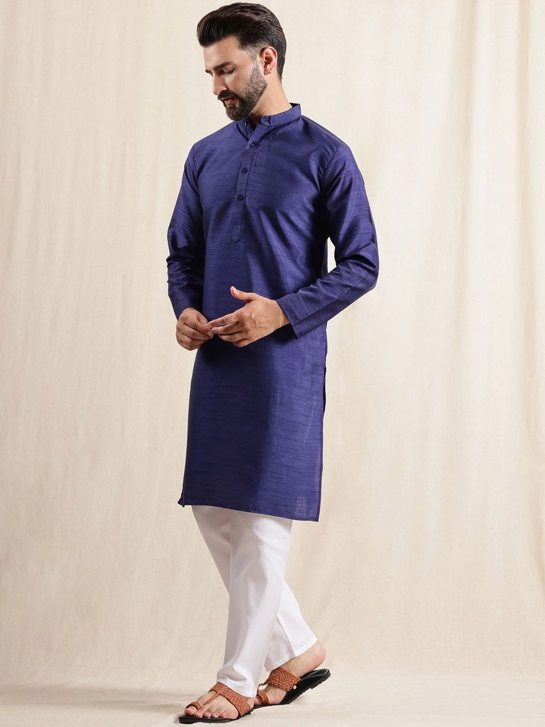 Anouk Men Solid Kurta dengan Piyama & Jaket Nehru