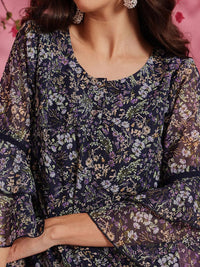 QUIERO Women Floral Printed Round Neck Chiffon Top