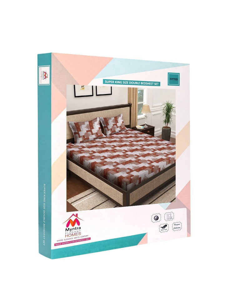 Myntra Elegant Homes Coklat Geometri Kapas 400 TC Dilengkapi Cadar King Superfine dengan 2 Sarung Bantal-106 x 106 inci