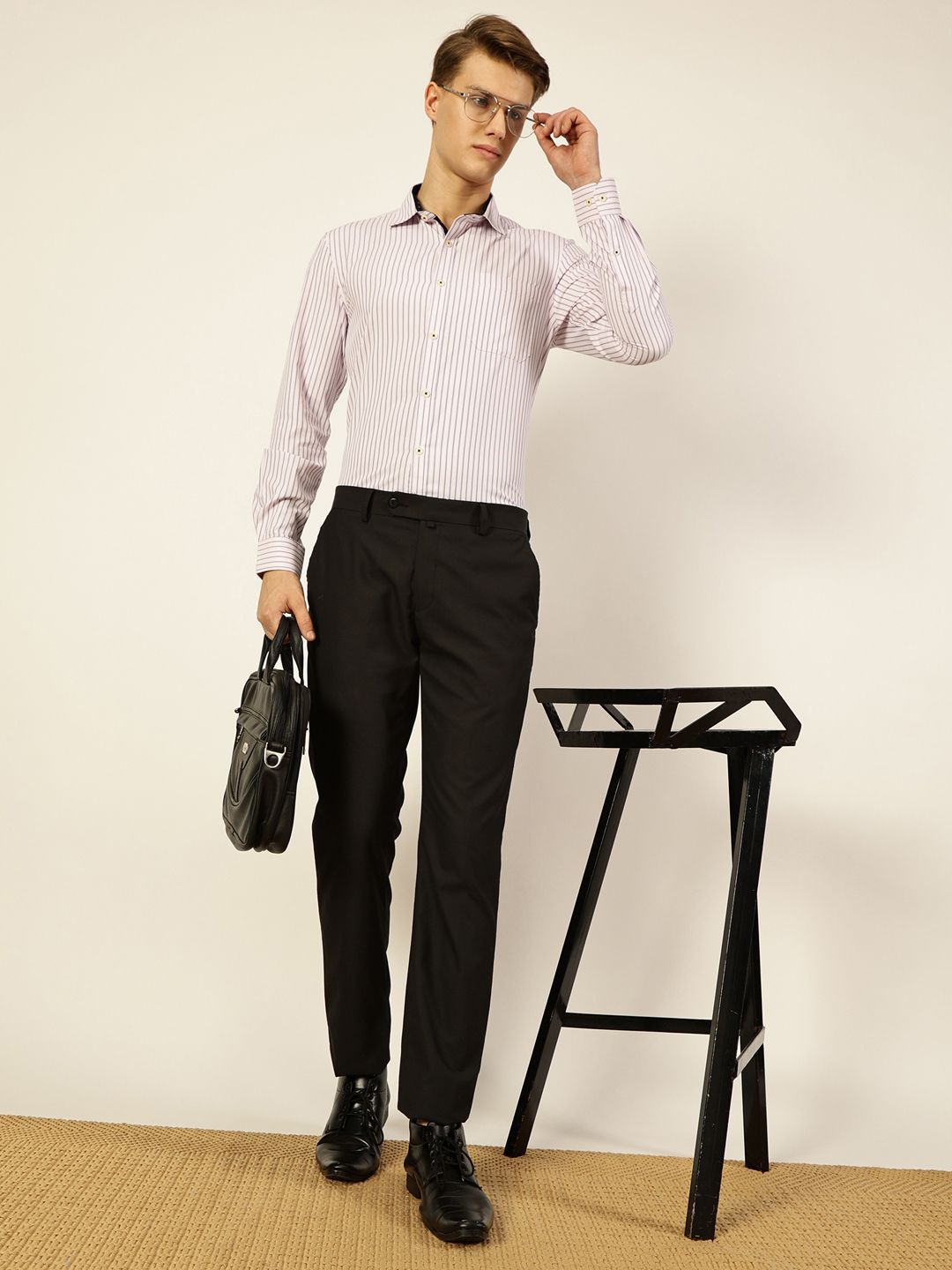 Thomas Scott Men Smart Cutaway Collar Vertical Striped Cotton Formal Shirt